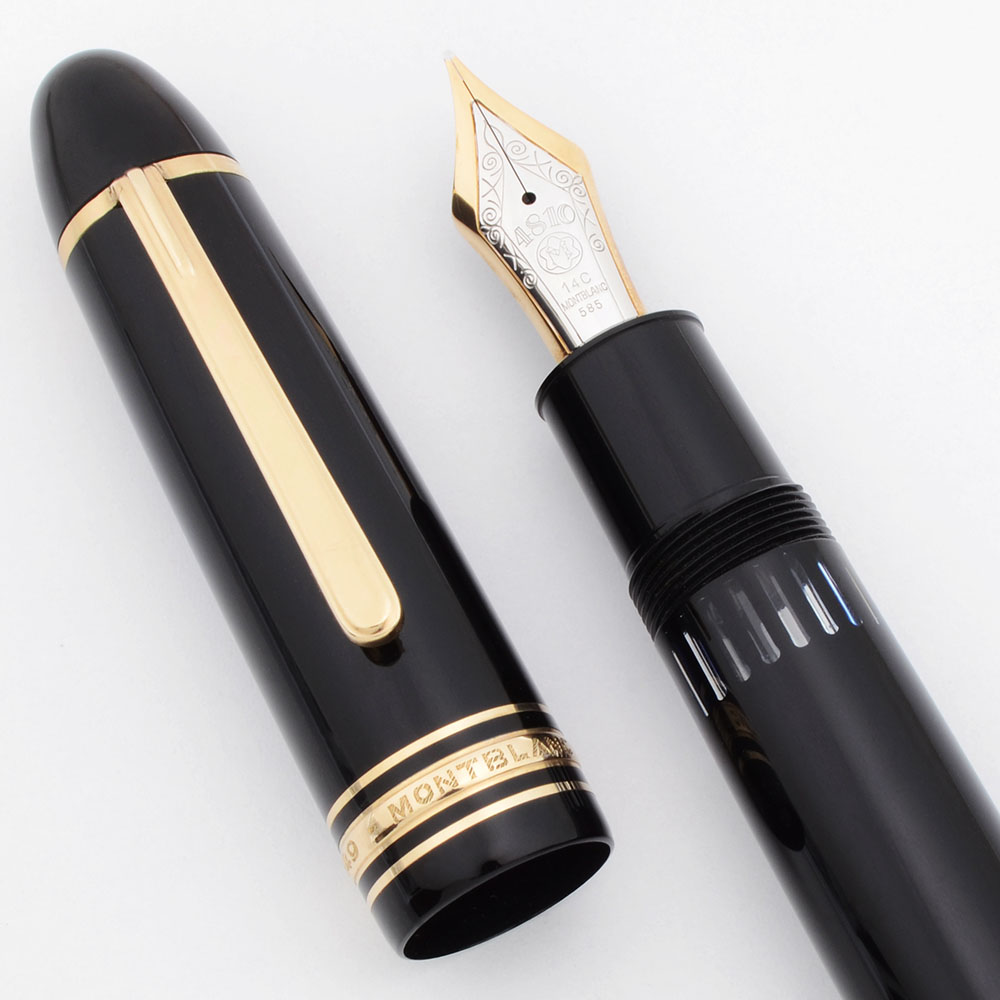 Montblanc Meisterstuck 149 Fountain Pen (1970s) - Basic Black, Piston Fill,  14c Medium Nib (Excellent + In Box, Works Well)